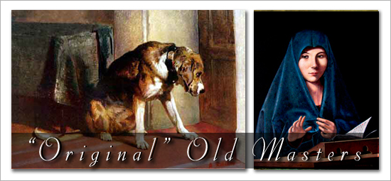 Left: Robshaw's Suspense, Original by Sir Edwin Landseer Right: Robshaw's Virgin Annunciate, Original by Antonello da Messina Left: Robshaw's Suspense, Original by Sir Edwin Landseer Right: Robshaw's Virgin Annunciate, Original by Antonello da Messina